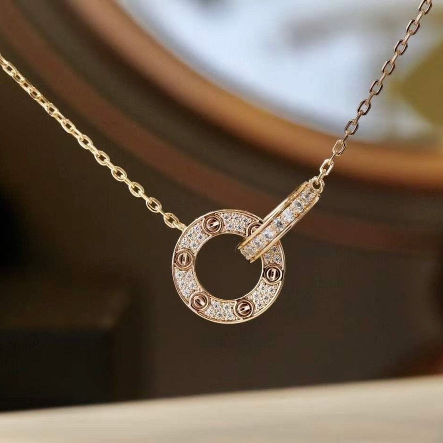 [⭐Seralia]LOVE 7.6MM NECKLACE ROSE GOLD AND SILVER  FULL DIAMOND