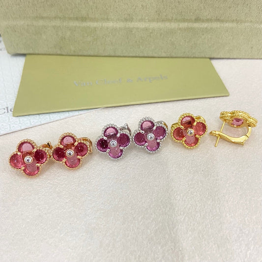 [⭐Seralia]2026 NEW  CLOVER 1 MOTIFPINK ENAMEL STUD EARRINGS WITH DIAMONDS2