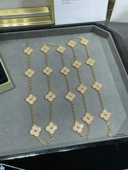 [⭐Seralia]CLOVER 20 MOTIFS FULL-DIAMOND NECKLACE