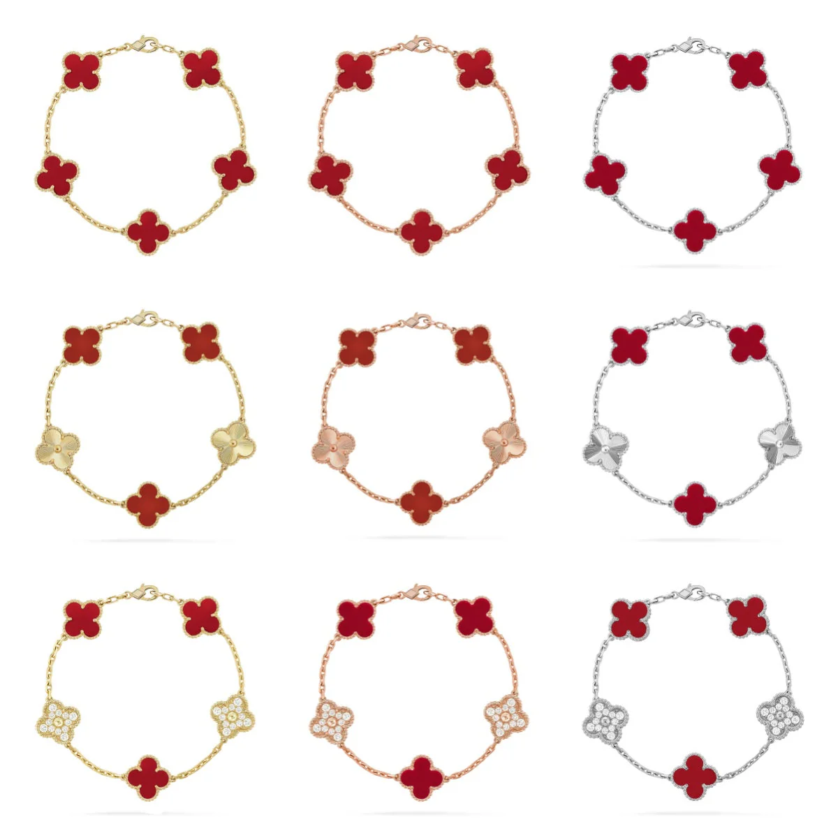 [⭐Seralia] CLOVER 5 MOTIF RED CORNELIAN BRACELET COLLECTION