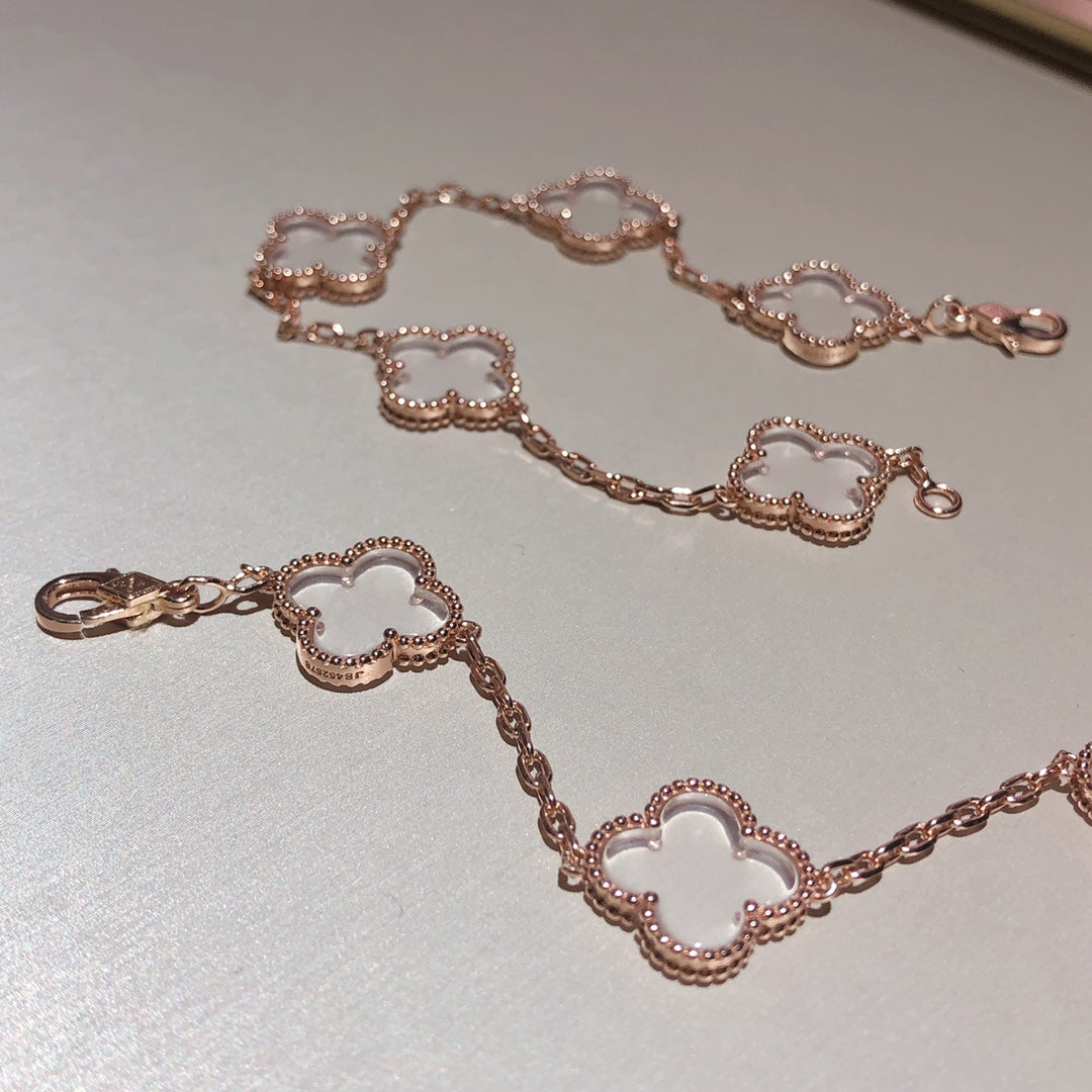 [⭐Seralia]CLOVER 5 MOTIF ROCK CRYSTAL BRACELET