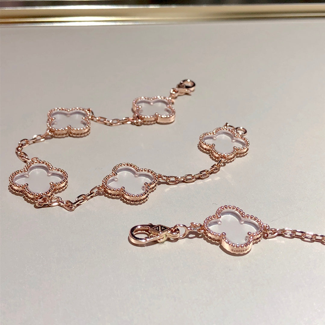 [⭐Seralia]CLOVER 5 MOTIF ROCK CRYSTAL BRACELET