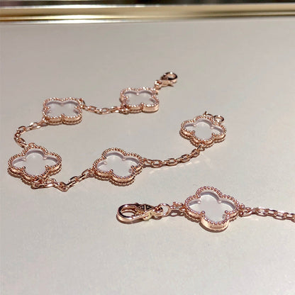 [⭐Seralia]CLOVER 5 MOTIF ROCK CRYSTAL BRACELET