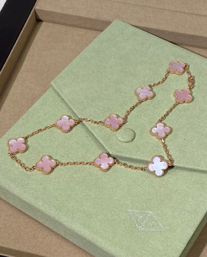 [⭐Seralia Jewellery] Pink Necklace with Ten Clover Designs
