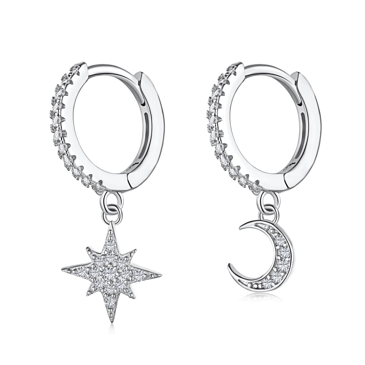 [Lucky Jewelry]Star and Moon Asymmetric Earrings
