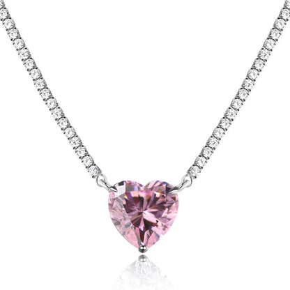 [Lucky Jewelry]8.0 Carat Versatile Colorful Sweet Heart-Shaped Tennis Necklace