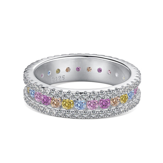 [Lucky Jewelry]Delicate Colorful Round Cut Daily Ring