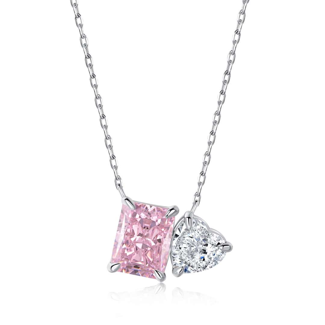 [Lucky Jewelry]Dazzling Square & Heart Shape Necklace