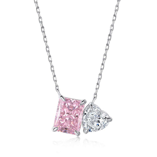[Lucky Jewelry]Dazzling Square & Heart Shape Necklace