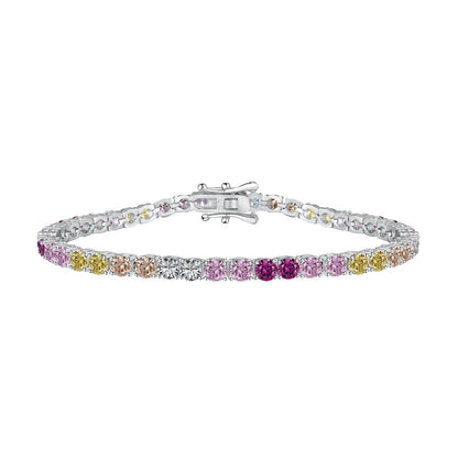 [Lucky Jewelry]Radiant Colorful Round Cut Tennis Bracelet