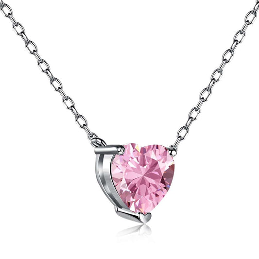 [Lucky Jewelry]Heart Shape Main Stone Pendant Collarbone Necklace