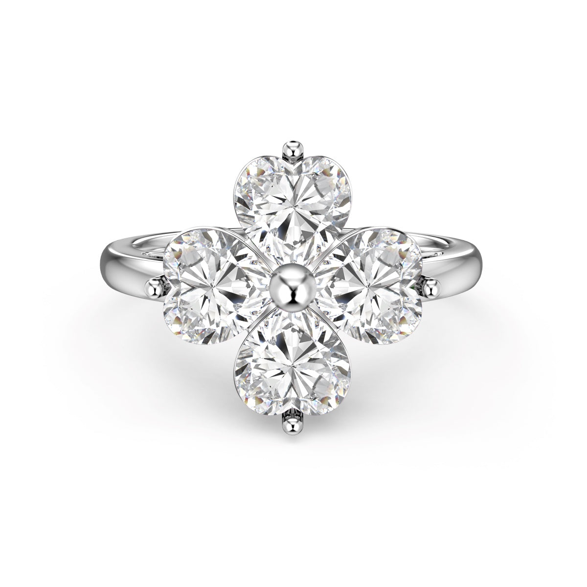 [Lucky Jewelry]Heart-shaped Four-Leaf Clover Ball Ring
