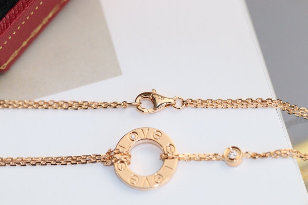 [⭐Seralia]LOVE NECKLACE ADJUSTABLE ROSE GOLD 2 DIAMOND
