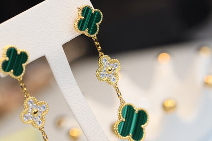 [⭐Seralia]CLOVER EARRINGS GOLD MALACHITE DIAMOND 3 MOTIF