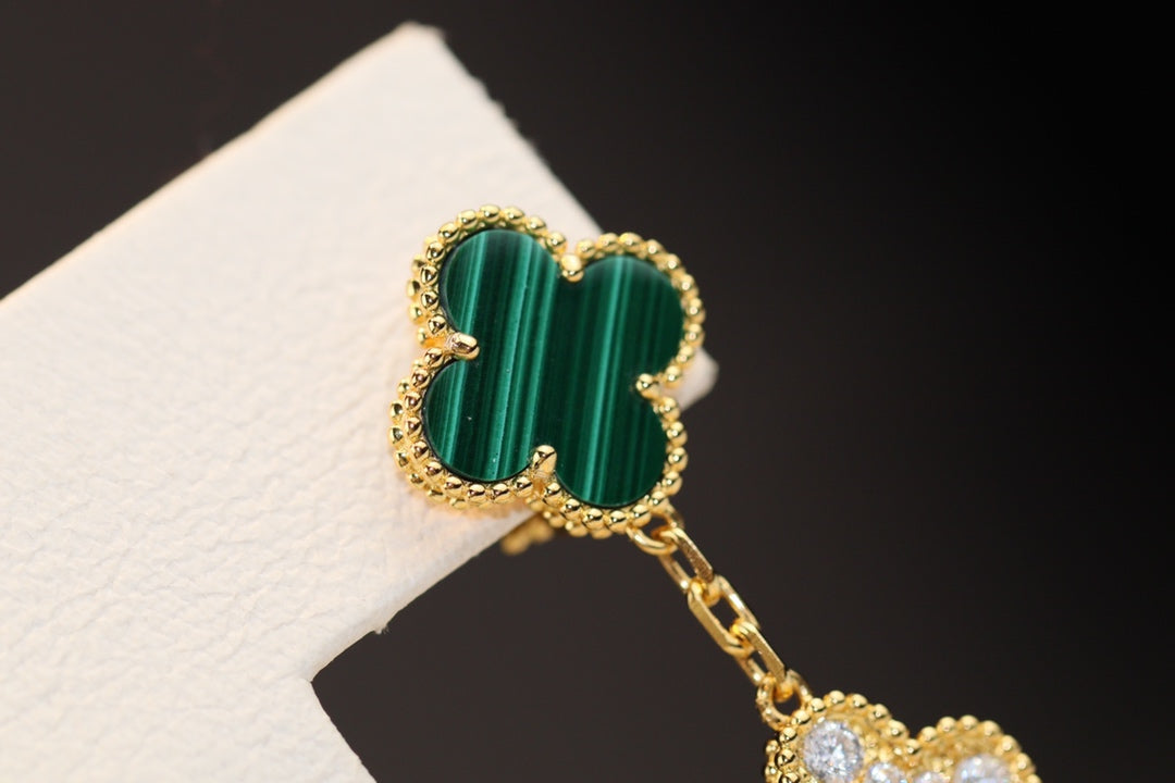 [⭐Seralia]CLOVER EARRINGS GOLD MALACHITE DIAMOND 3 MOTIF