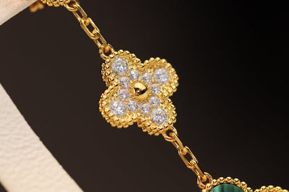 [⭐Seralia]CLOVER EARRINGS GOLD MALACHITE DIAMOND 3 MOTIF