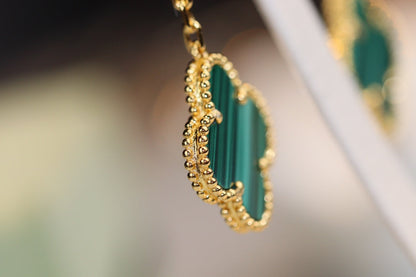 [⭐Seralia]CLOVER EARRINGS GOLD MALACHITE DIAMOND 3 MOTIF