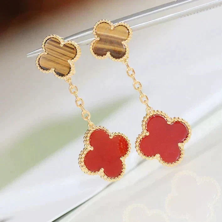 [⭐Seralia]CLOVER  2 MOTIF  TIGER EYE CARNELIAN EARRINGS