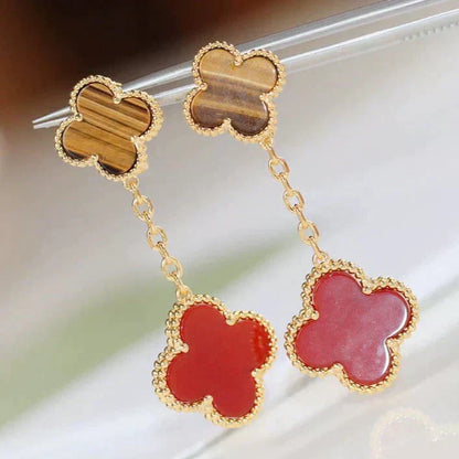 [⭐Seralia]CLOVER  2 MOTIF  TIGER EYE CARNELIAN EARRINGS