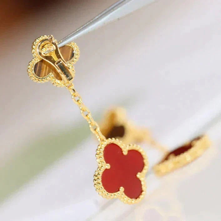 [⭐Seralia]CLOVER  2 MOTIF  TIGER EYE CARNELIAN EARRINGS
