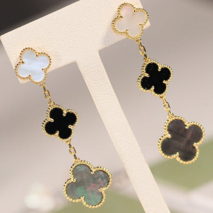 [⭐Seralia]CLOVER EARRINGS GOLD ONYX MOP 3 MOTIF
