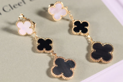 [⭐Seralia]CLOVER EARRINGS GOLD ONYX MOP 3 MOTIF