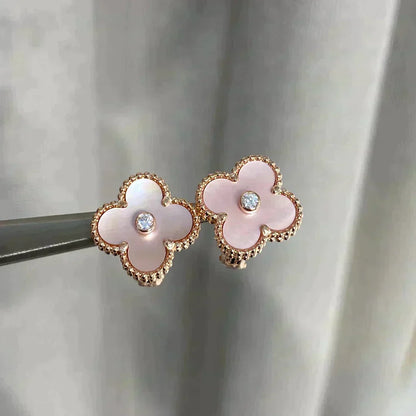 [⭐Seralia]CLOVER MEDIUM 1 MOTIFS  PINK MOP DIAMOND EARRINGS