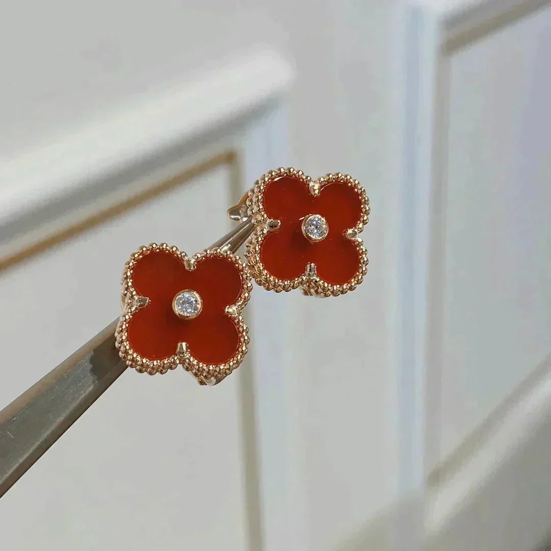 [⭐Seralia]CLOVER MEDIUM 1 MOTIFS CARNELIAN  DIAMOND earrings