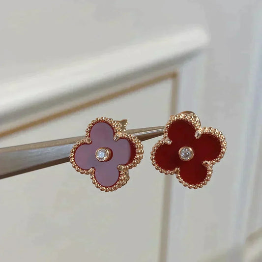 [⭐Seralia]CLOVER MEDIUM 1 MOTIFS CARNELIAN  DIAMOND earrings