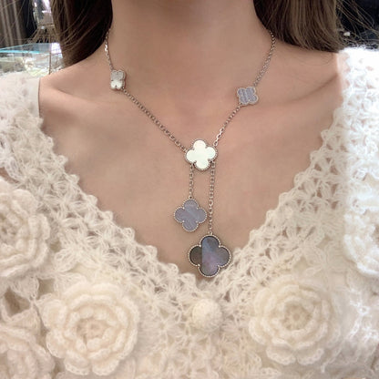 [⭐Seralia]CLOVER MOP CHALCEDONY NECKLACE SILVER 6 MOTIF