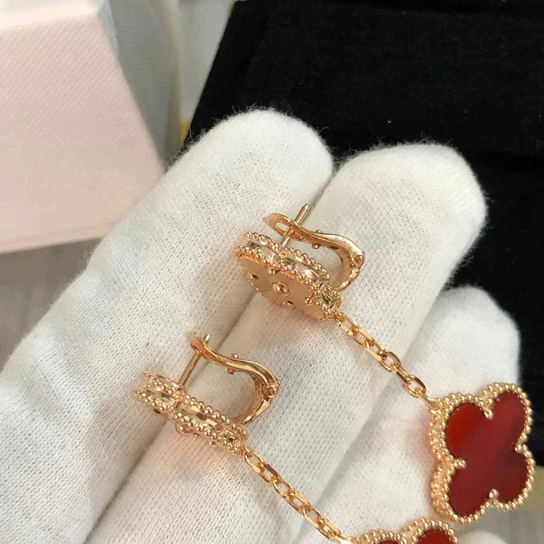 [⭐Seralia]CLOVER 2 MOTIF  LASER CARNELIAN EARRINGS