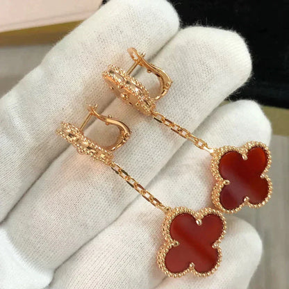[⭐Seralia]CLOVER 2 MOTIF  LASER CARNELIAN EARRINGS