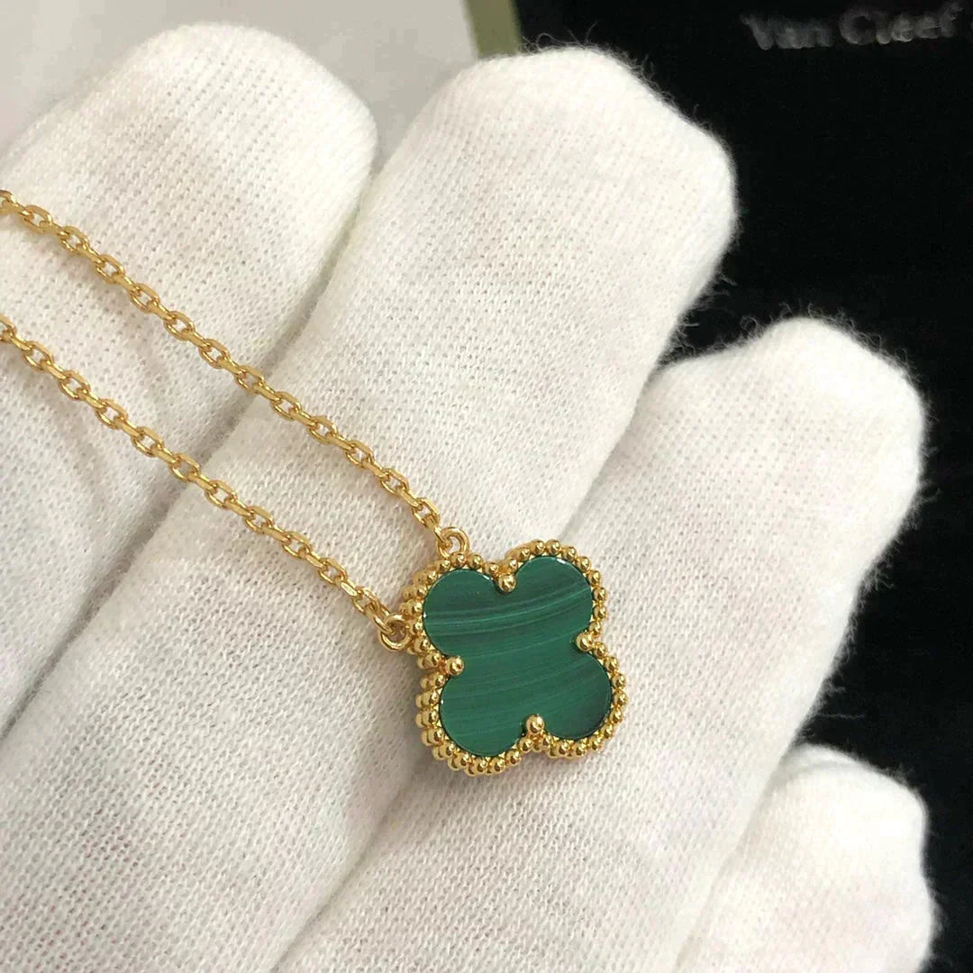 [⭐Seralia]CLOVER 15MM MALACHITE SINGLE FLOWER  NECKLACE