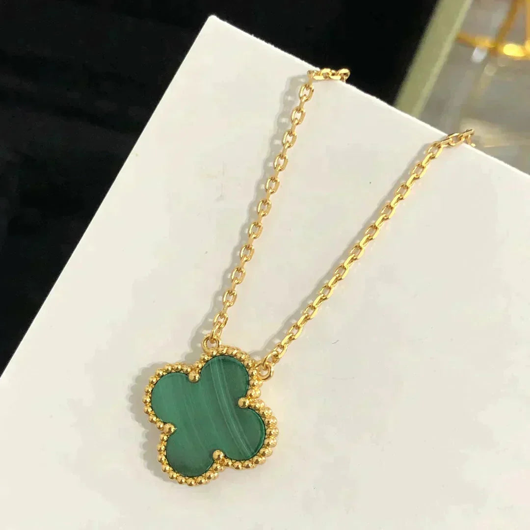 [⭐Seralia]CLOVER 15MM MALACHITE SINGLE FLOWER  NECKLACE