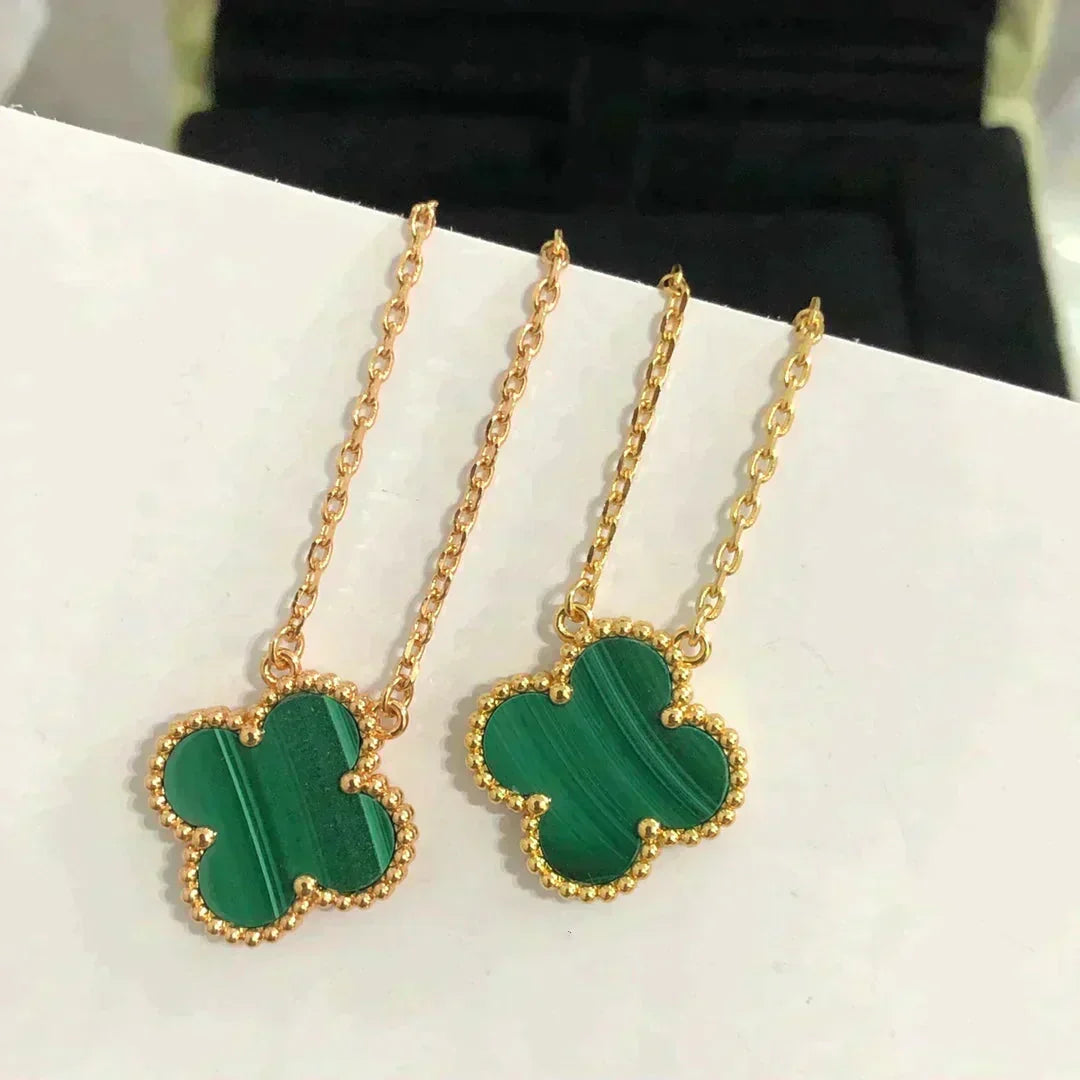 [⭐Seralia]CLOVER 15MM MALACHITE SINGLE FLOWER  NECKLACE