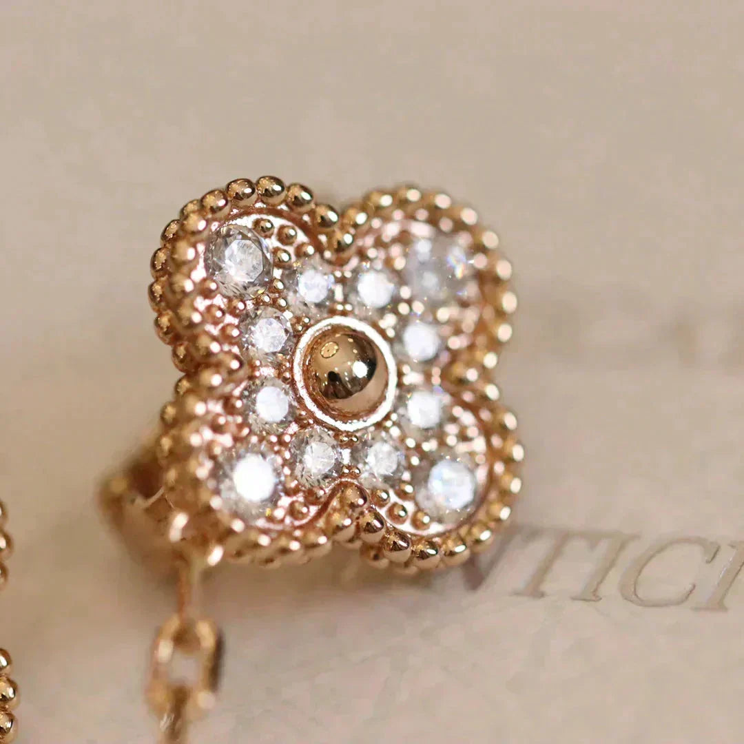 [⭐Seralia]CLOVER MEDIUM 1 MOTIFS FUll DIAMOND EARRINGS