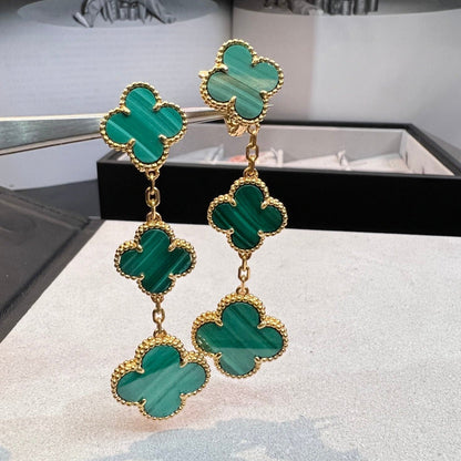 [⭐Seralia]CLOVER MALACHITE 3 MOTIFS GOLD