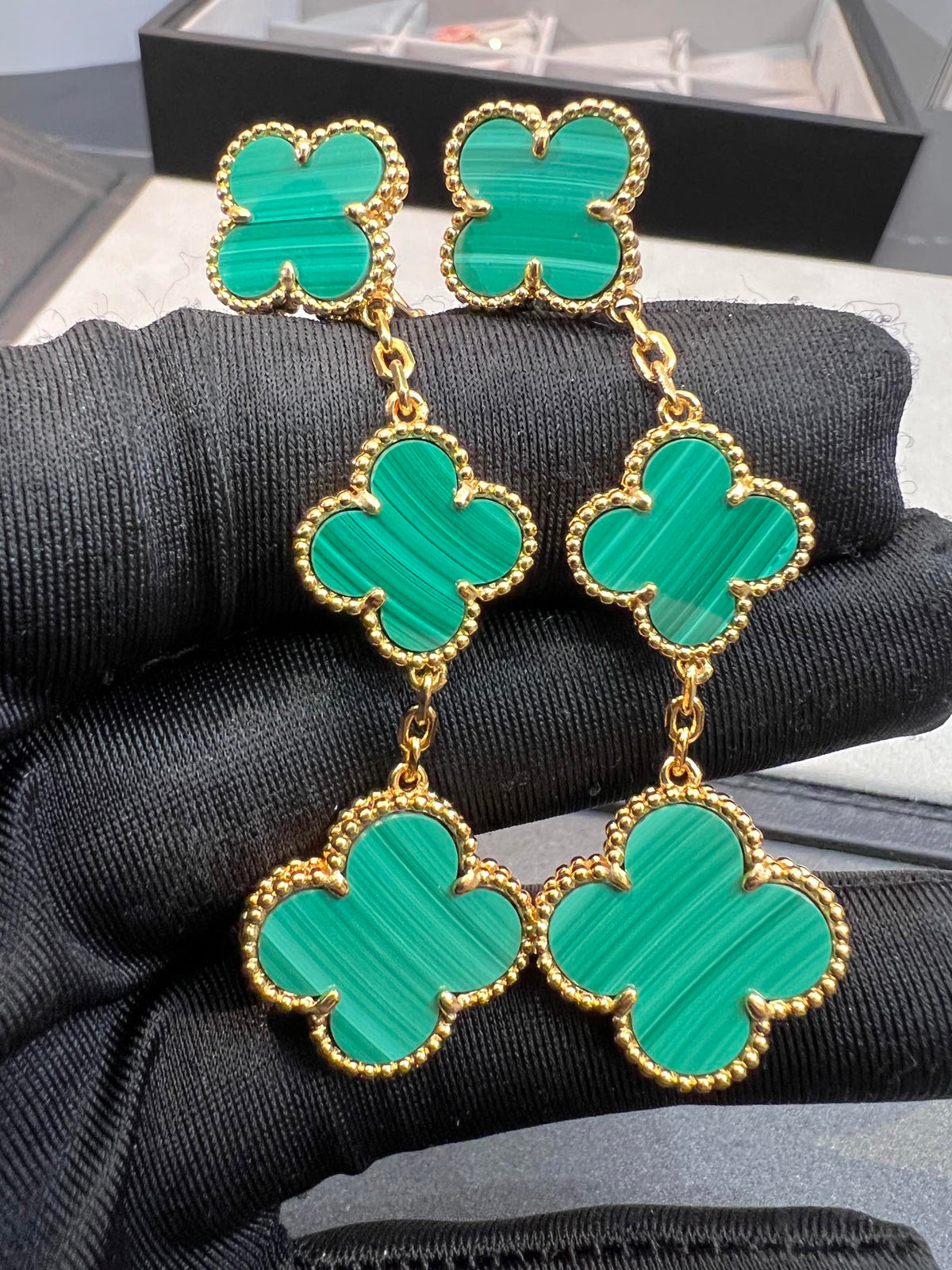 [⭐Seralia]CLOVER MALACHITE 3 MOTIFS GOLD