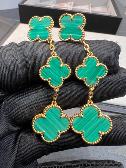 [⭐Seralia]CLOVER MALACHITE 3 MOTIFS GOLD