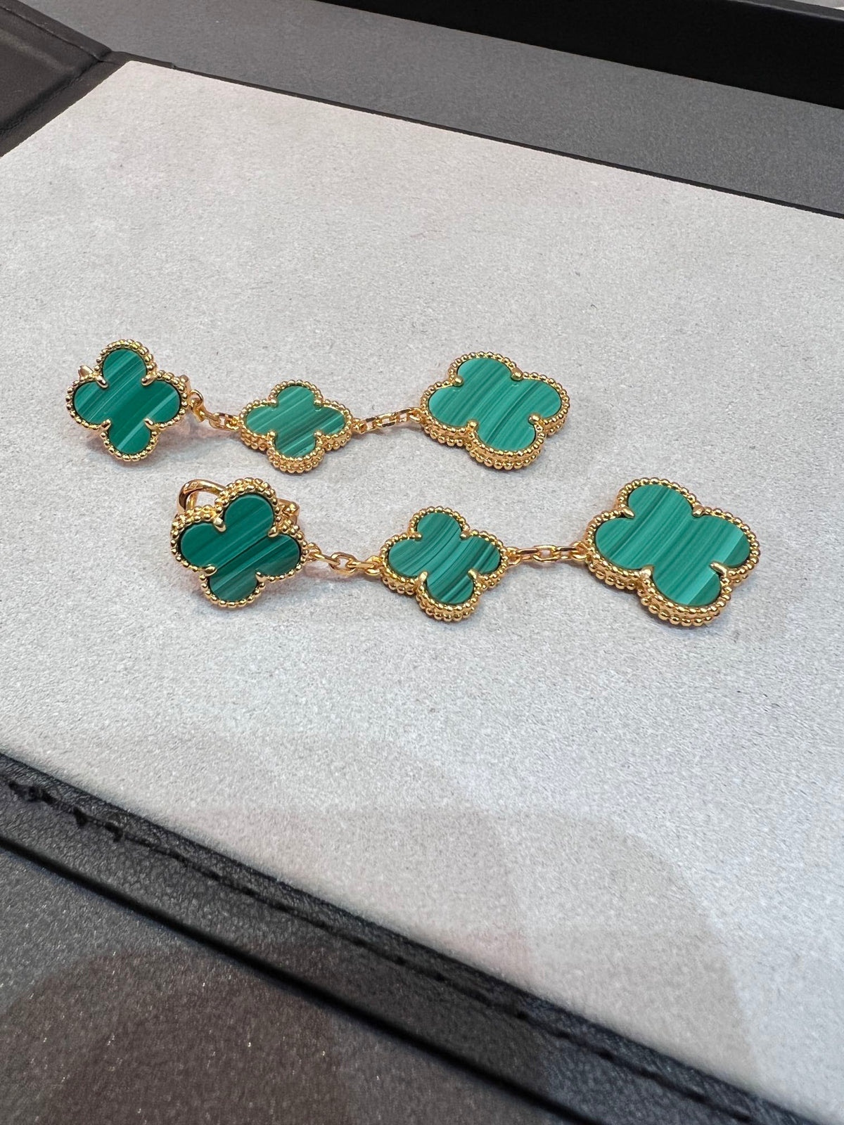 [⭐Seralia]CLOVER MALACHITE 3 MOTIFS GOLD