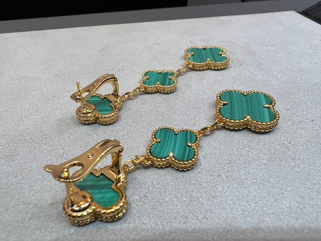 [⭐Seralia]CLOVER MALACHITE 3 MOTIFS GOLD