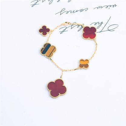 [⭐Seralia]CLOVER BRACELET 5 MOTIFS CARNELIAN TIGER EYE