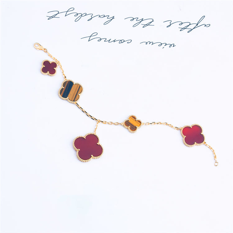 [⭐Seralia]CLOVER BRACELET 5 MOTIFS CARNELIAN TIGER EYE