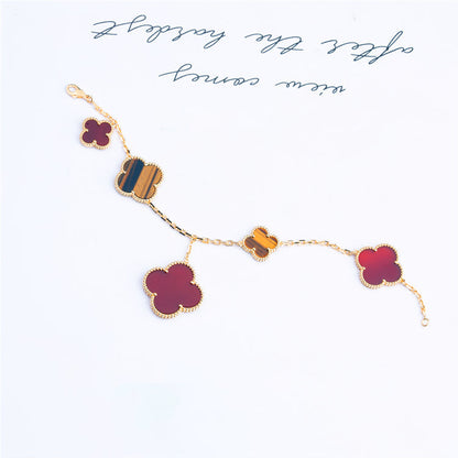 [⭐Seralia]CLOVER BRACELET 5 MOTIFS CARNELIAN TIGER EYE