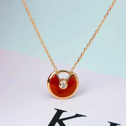 [⭐Seralia]AMULETTE GOLD CARNELIAN ONYX NECKLACE