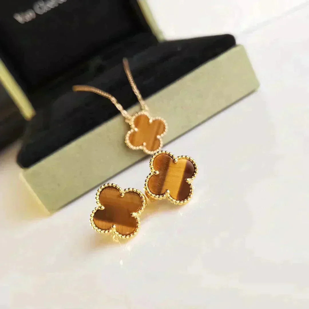 [⭐Seralia]CLOVER MEDIUM 1 MOTIFS TIGER EYE EARRINGS