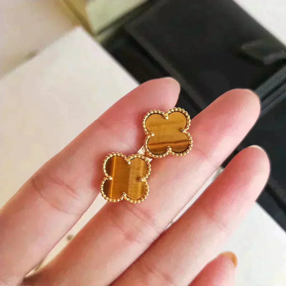 [⭐Seralia]CLOVER MEDIUM 1 MOTIFS TIGER EYE EARRINGS