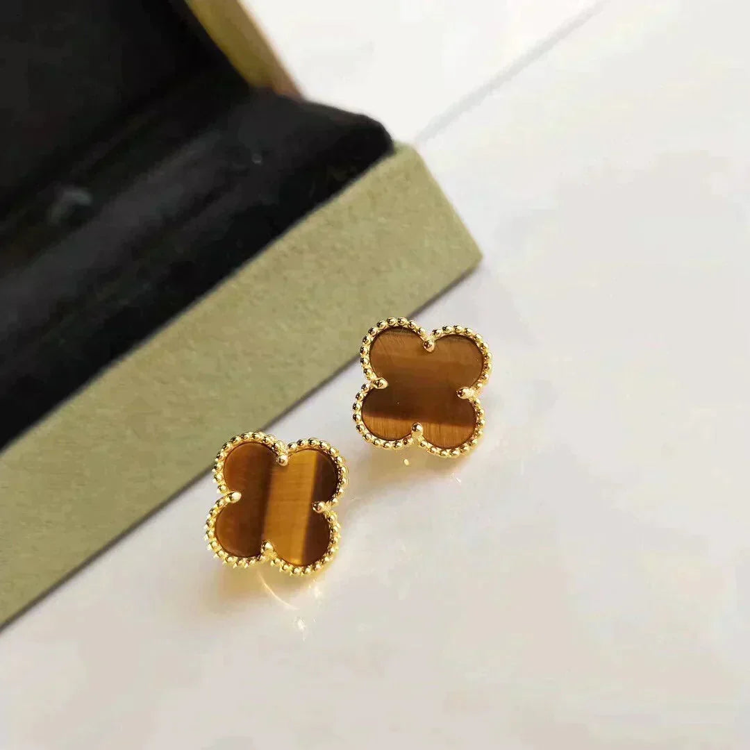 [⭐Seralia]CLOVER MEDIUM 1 MOTIFS TIGER EYE EARRINGS