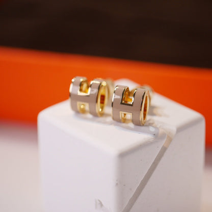 [⭐Seralia]MINI POP H GOLD EARRINGS GREY