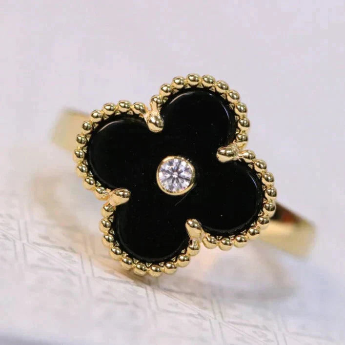 [⭐Seralia]CLOVER ONYX RING GOLD DIAMOND